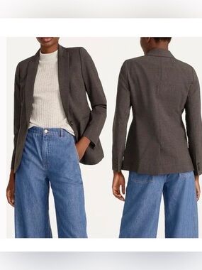 J. Crew Long Parke Blazer Denim Jacket Gray Brown